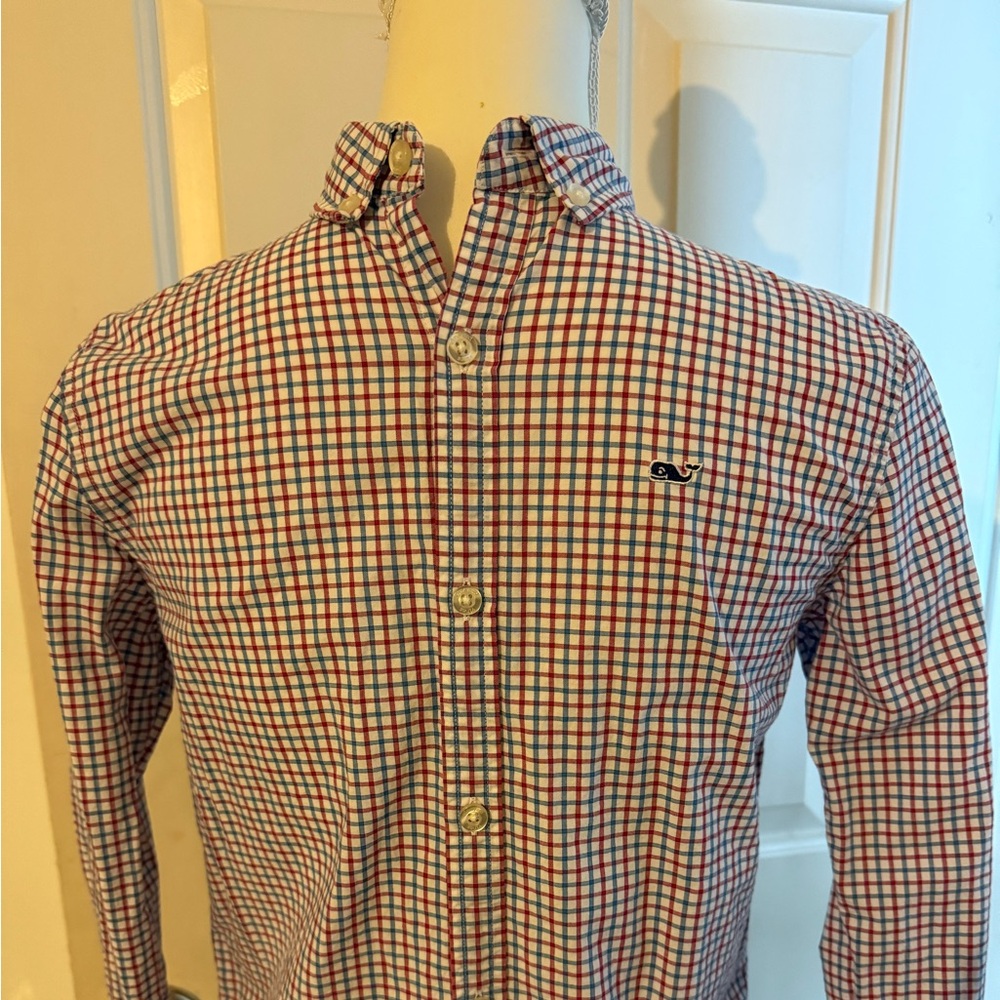 Vineyard Vines Boy’s Red and Blue Checkered Shirt.  Size Medium (12/14)